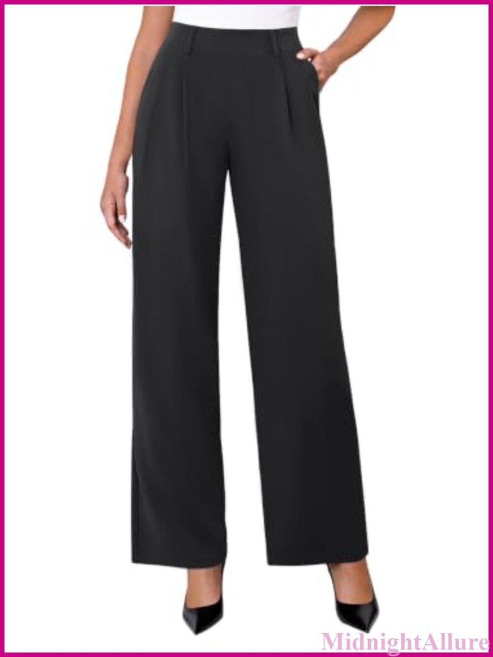 Wide Leg Dress Pants Stretchy High Waisted Pull On Palazzo Work Pants